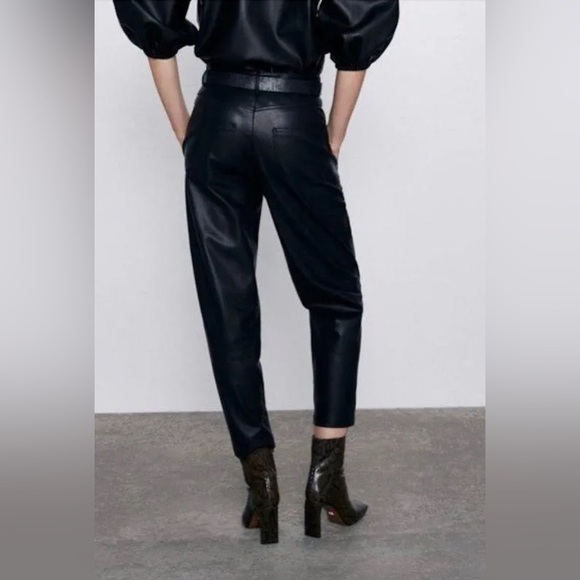 Zara Faux Leather Trousers Pants Elastic Waist Black  Women's Size Small - Picture 10 of 13